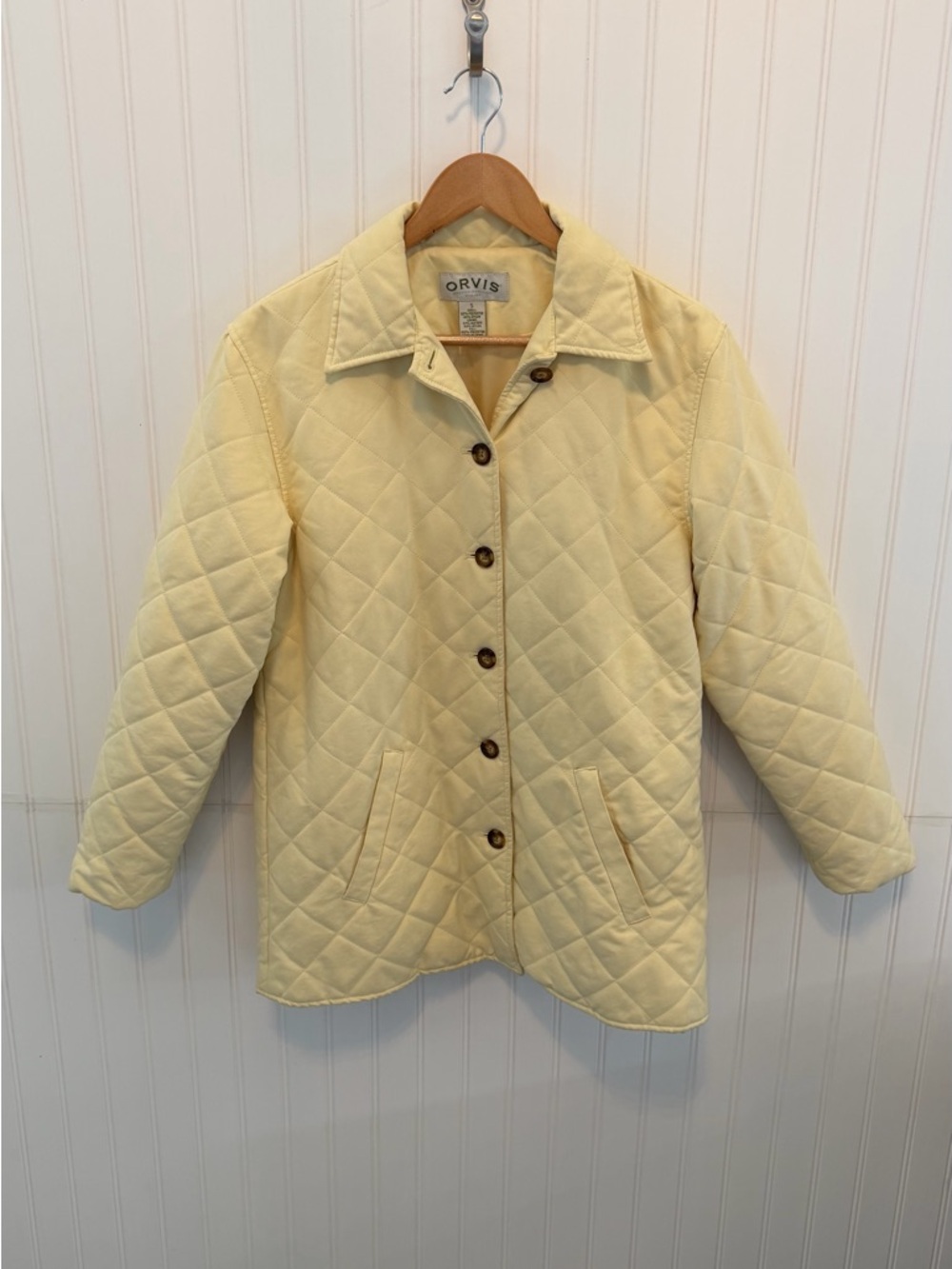 Orvis Quilted Butter Yellow Women's Button Down Barn Chore Jacket
